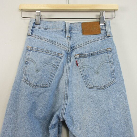 Levi's Ribcage Straight Women's Jeans 24 Blue Raw Hem Light Wash Denim Y2K 628 - Picture 10 of 14